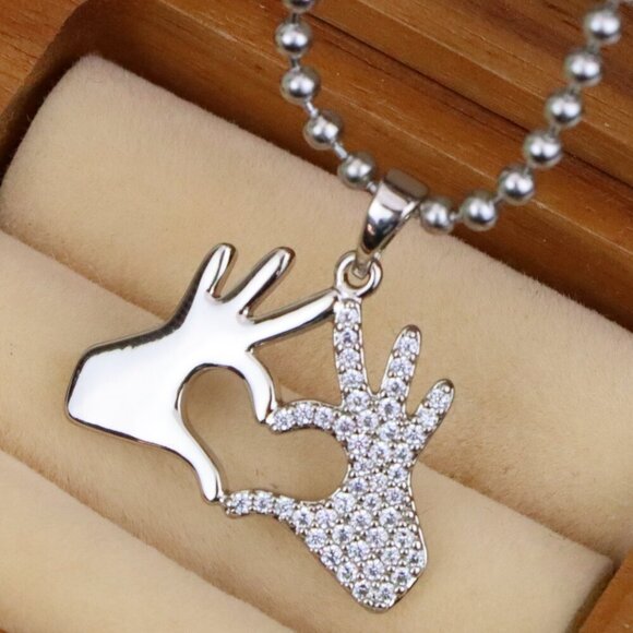 "Silver Heart Hands Pendant in Gold Plated Brass with Crystal Detail, XPPT1728 - Picture 1 of 13